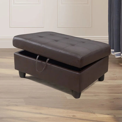 L-Shape Sectional Sofa: 3 - Piece Faux Leather Sectional(Brown)