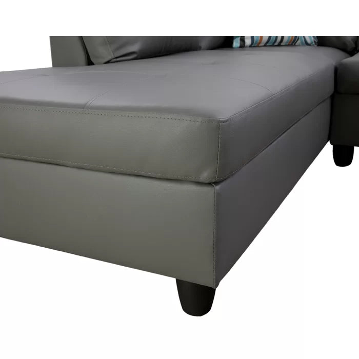 L-Shape Sectional Sofa: 3 - Piece Faux Leather Sectional(Dark Gray)