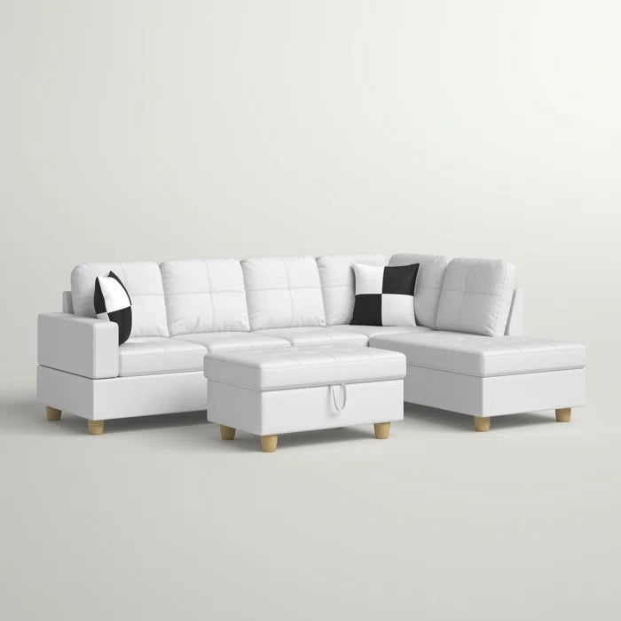 L-Shape Sectional Sofa: 3 - Piece Faux Leather Sectional(Off White)