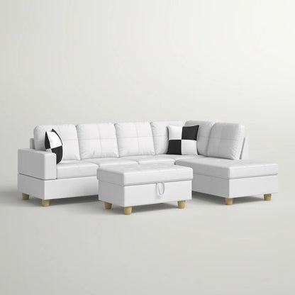 L-Shape Sectional Sofa: 3 - Piece Faux Leather Sectional(Off White)