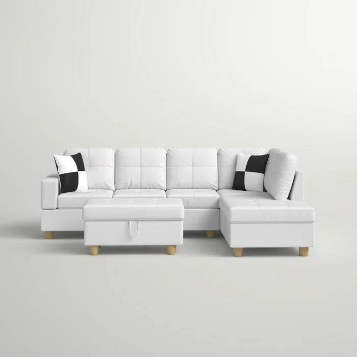 L-Shape Sectional Sofa: 3 - Piece Faux Leather Sectional(Off White)