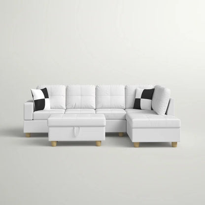 L-Shape Sectional Sofa: 3 - Piece Faux Leather Sectional(Off White)