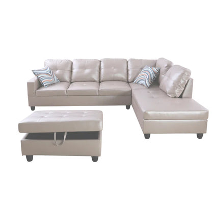 L-Shape Sectional Sofa: 3 - Piece Faux Leather Sectional(Silver/Gold)