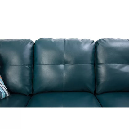 L-Shape Sectional Sofa: 3 - Piece Faux Leather Sectional(Turquoise)