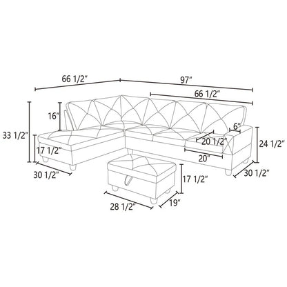 L-Shape Sectional Sofa: 3 - Piece L- Shaped Upholstered Living Room Sectional Sofa(Aquamarin Polyester Blend)