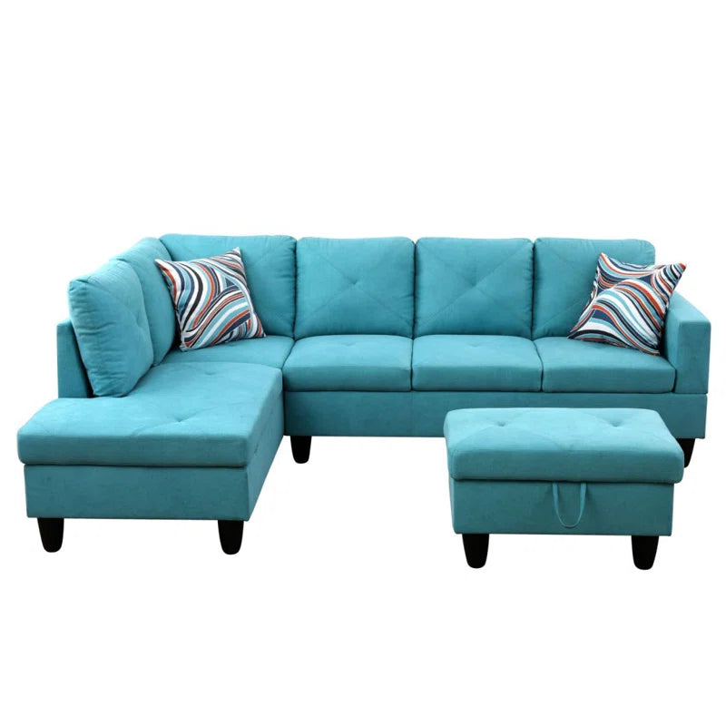 L-Shape Sectional Sofa: 3 - Piece L- Shaped Upholstered Living Room Sectional Sofa(Aquamarin Polyester Blend)