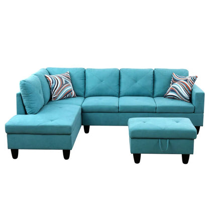 L-Shape Sectional Sofa: 3 - Piece L- Shaped Upholstered Living Room Sectional Sofa(Aquamarin Polyester Blend)