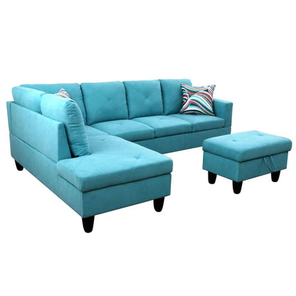 L-Shape Sectional Sofa: 3 - Piece L- Shaped Upholstered Living Room Sectional Sofa(Aquamarin Polyester Blend)