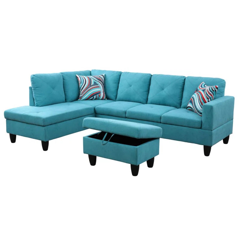 L-Shape Sectional Sofa: 3 - Piece L- Shaped Upholstered Living Room Sectional Sofa(Aquamarin Polyester Blend)
