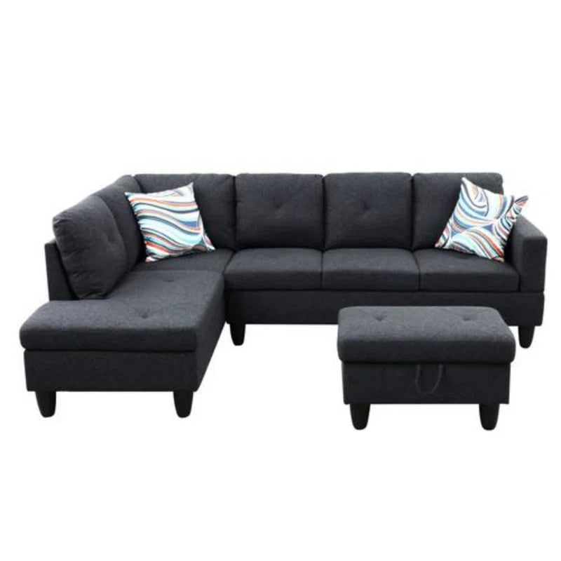L-Shape Sectional Sofa: 3 - Piece L- Shaped Upholstered Living Room Sectional Sofa(Black Linen)