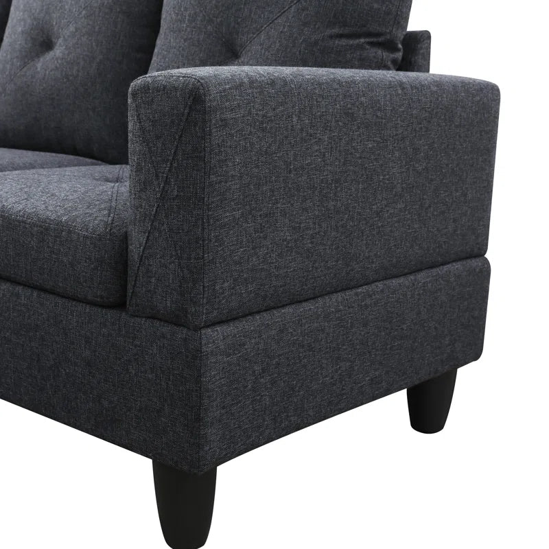 L-Shape Sectional Sofa: 3 - Piece L- Shaped Upholstered Living Room Sectional Sofa(Black Linen)