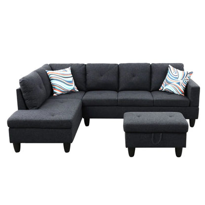 L-Shape Sectional Sofa: 3 - Piece L- Shaped Upholstered Living Room Sectional Sofa(Black Linen)
