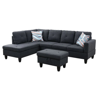 L-Shape Sectional Sofa: 3 - Piece L- Shaped Upholstered Living Room Sectional Sofa(Black Linen)