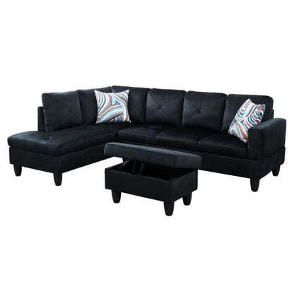 L-Shape Sectional Sofa: 3 - Piece L- Shaped Upholstered Living Room Sectional Sofa(Black Microfiber/Microsuede)