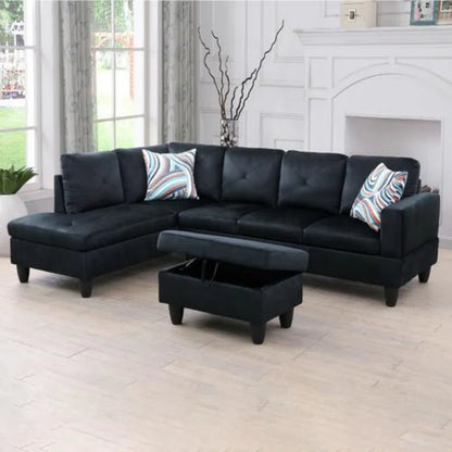 L-Shape Sectional Sofa: 3 - Piece L- Shaped Upholstered Living Room Sectional Sofa(Black Microfiber/Microsuede)