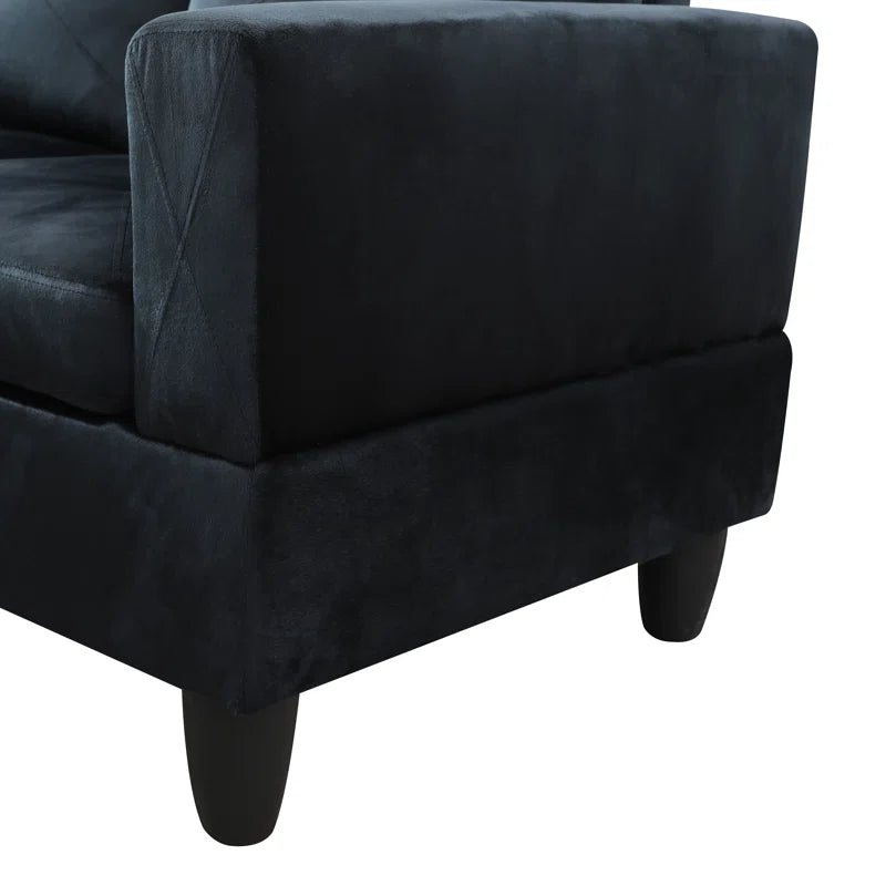 L-Shape Sectional Sofa: 3 - Piece L- Shaped Upholstered Living Room Sectional Sofa(Black Microfiber/Microsuede)