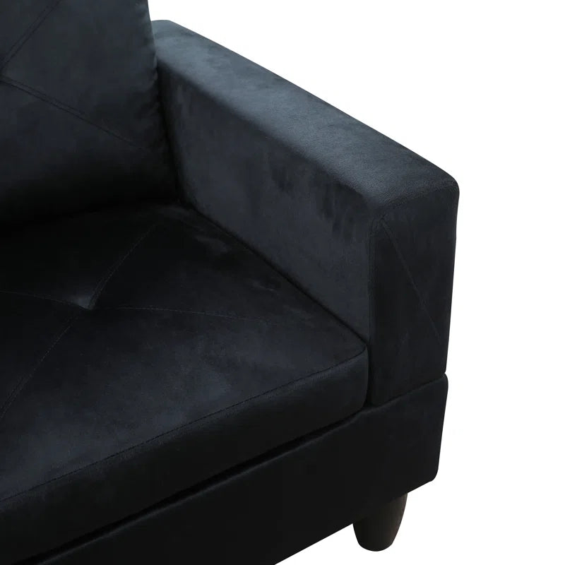 L-Shape Sectional Sofa: 3 - Piece L- Shaped Upholstered Living Room Sectional Sofa(Black Microfiber/Microsuede)