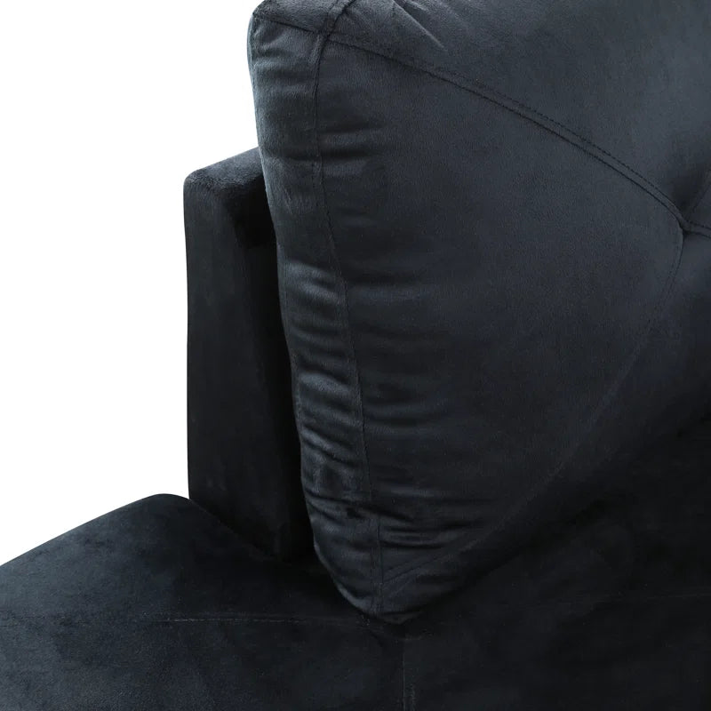 L-Shape Sectional Sofa: 3 - Piece L- Shaped Upholstered Living Room Sectional Sofa(Black Microfiber/Microsuede)