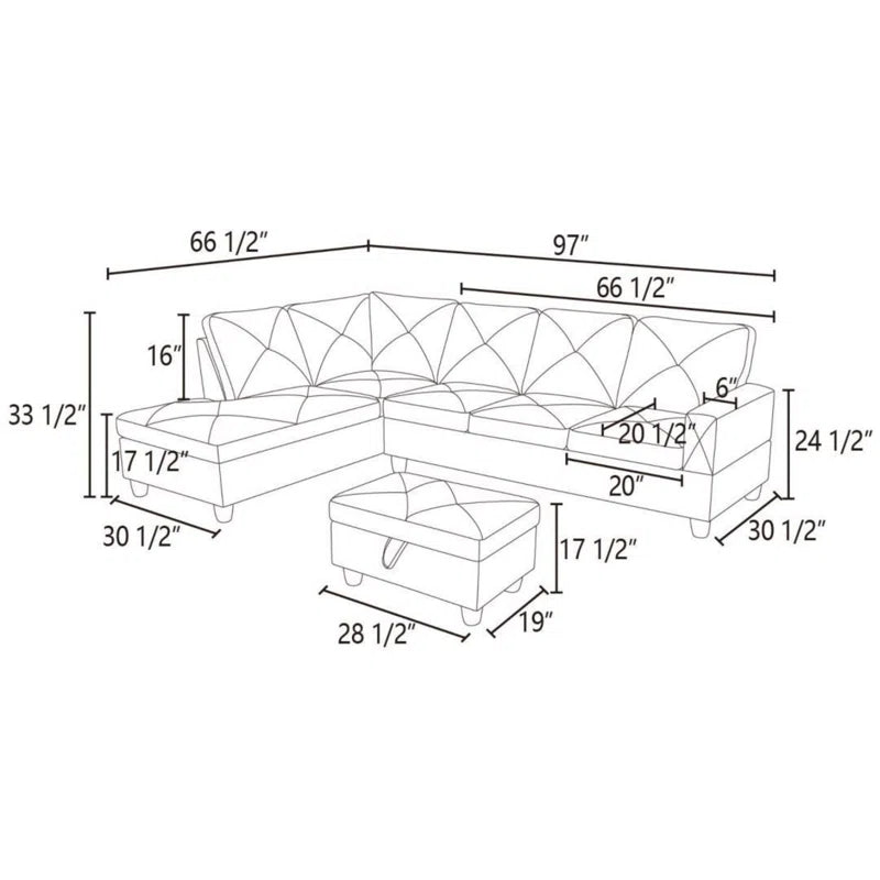 L-Shape Sectional Sofa: 3 - Piece L- Shaped Upholstered Living Room Sectional Sofa(Blue Polyester Blend)