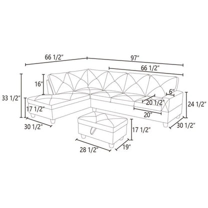 L-Shape Sectional Sofa: 3 - Piece L- Shaped Upholstered Living Room Sectional Sofa(Blue Polyester Blend)