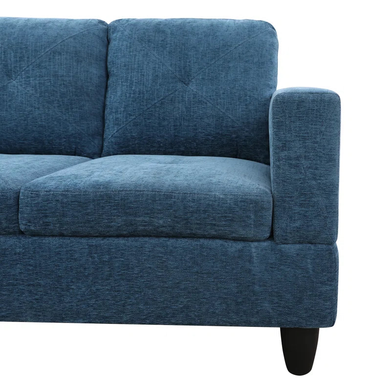 L-Shape Sectional Sofa: 3 - Piece L- Shaped Upholstered Living Room Sectional Sofa(Blue Polyester Blend)
