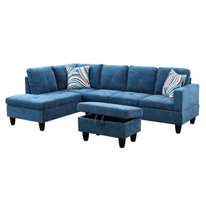 L-Shape Sectional Sofa: 3 - Piece L- Shaped Upholstered Living Room Sectional Sofa(Blue Polyester Blend)