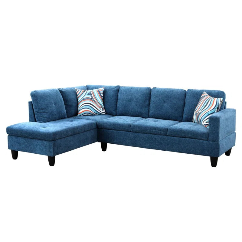 L-Shape Sectional Sofa: 3 - Piece L- Shaped Upholstered Living Room Sectional Sofa(Blue Polyester Blend)