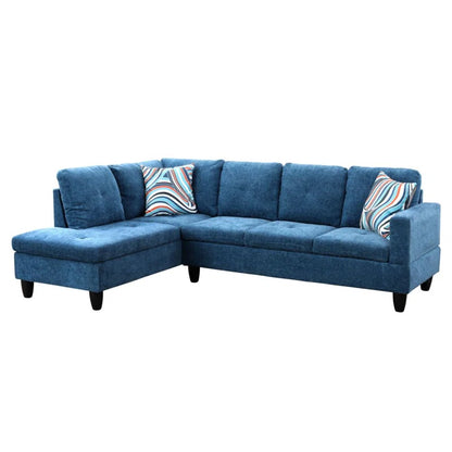 L-Shape Sectional Sofa: 3 - Piece L- Shaped Upholstered Living Room Sectional Sofa(Blue Polyester Blend)