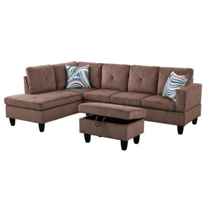 L-Shape Sectional Sofa: 3 - Piece L- Shaped Upholstered Living Room Sectional Sofa(Brown Corduroy)