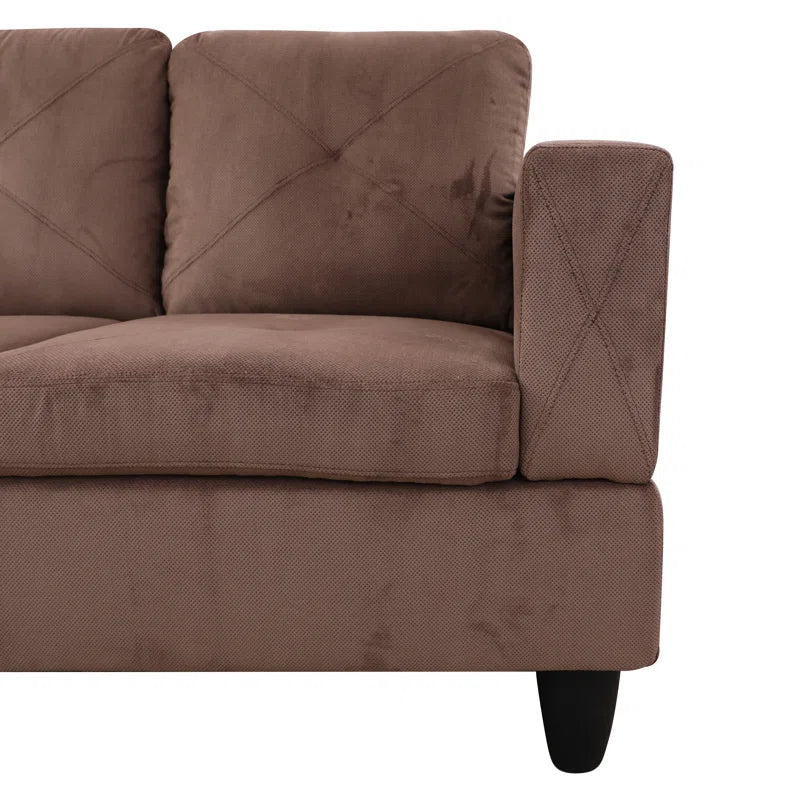 L-Shape Sectional Sofa: 3 - Piece L- Shaped Upholstered Living Room Sectional Sofa(Brown Corduroy)