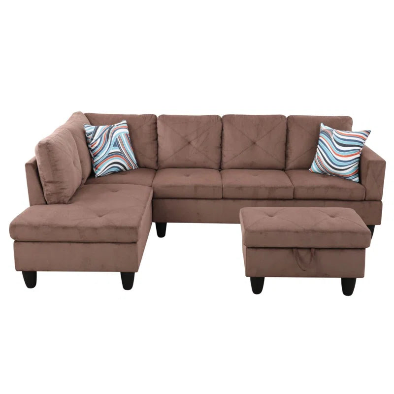 L-Shape Sectional Sofa: 3 - Piece L- Shaped Upholstered Living Room Sectional Sofa(Brown Corduroy)