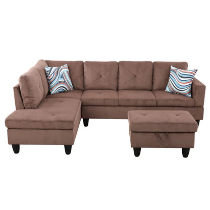 L-Shape Sectional Sofa: 3 - Piece L- Shaped Upholstered Living Room Sectional Sofa(Brown Corduroy)