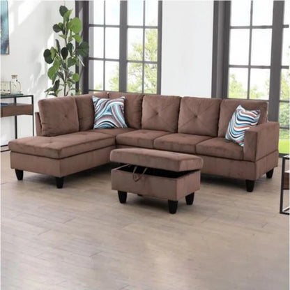 L-Shape Sectional Sofa: 3 - Piece L- Shaped Upholstered Living Room Sectional Sofa(Brown Corduroy)
