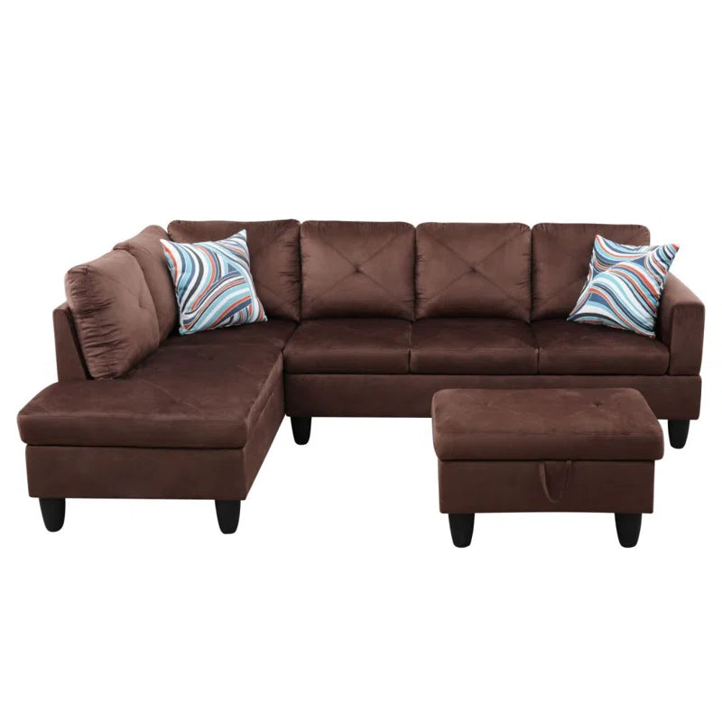 L-Shape Sectional Sofa: 3 - Piece L- Shaped Upholstered Living Room Sectional Sofa(Brown Microfiber/Microsuede)