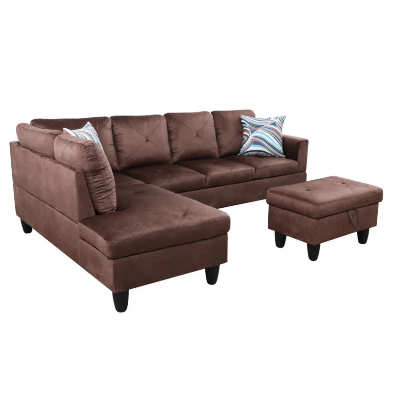 L-Shape Sectional Sofa: 3 - Piece L- Shaped Upholstered Living Room Sectional Sofa(Brown Microfiber/Microsuede)