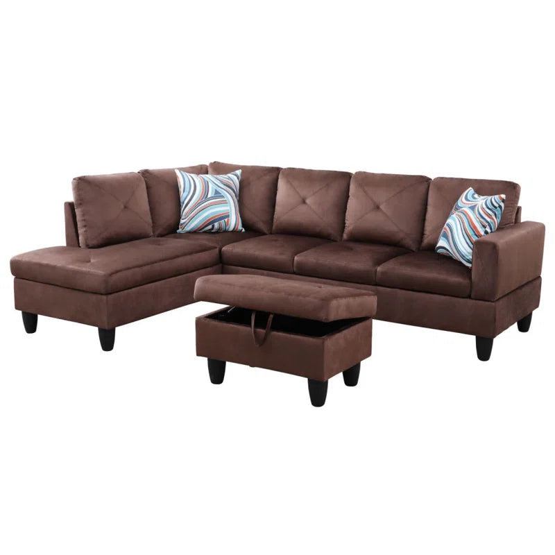 L-Shape Sectional Sofa: 3 - Piece L- Shaped Upholstered Living Room Sectional Sofa(Brown Microfiber/Microsuede)