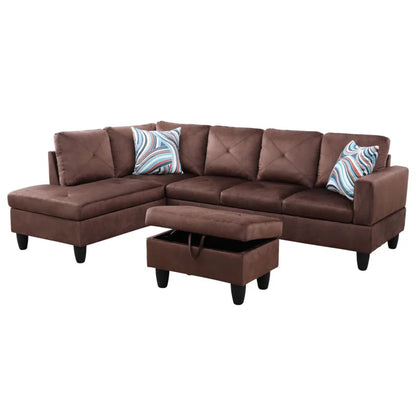 L-Shape Sectional Sofa: 3 - Piece L- Shaped Upholstered Living Room Sectional Sofa(Brown Microfiber/Microsuede)