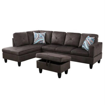 L-Shape Sectional Sofa: 3 - Piece L- Shaped Upholstered Living Room Sectional Sofa(Chocolate Microfiber/Microsuede)