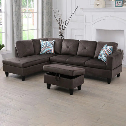 L-Shape Sectional Sofa: 3 - Piece L- Shaped Upholstered Living Room Sectional Sofa(Chocolate Microfiber/Microsuede)