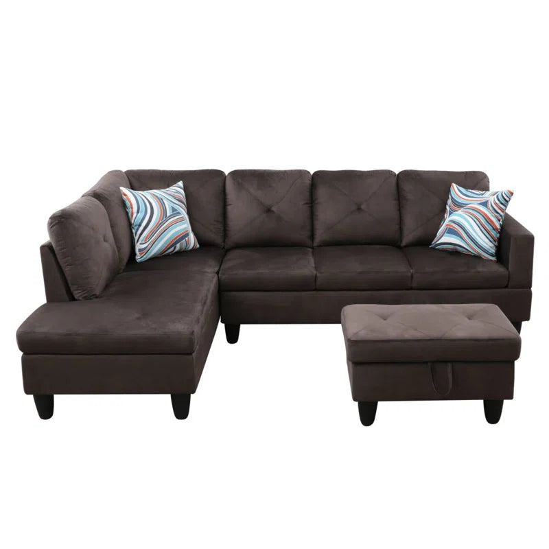 L-Shape Sectional Sofa: 3 - Piece L- Shaped Upholstered Living Room Sectional Sofa(Chocolate Microfiber/Microsuede)