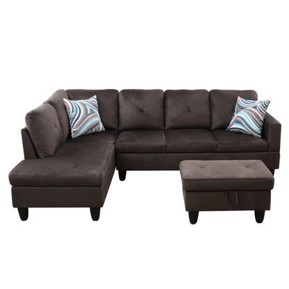 L-Shape Sectional Sofa: 3 - Piece L- Shaped Upholstered Living Room Sectional Sofa(Chocolate Microfiber/Microsuede)