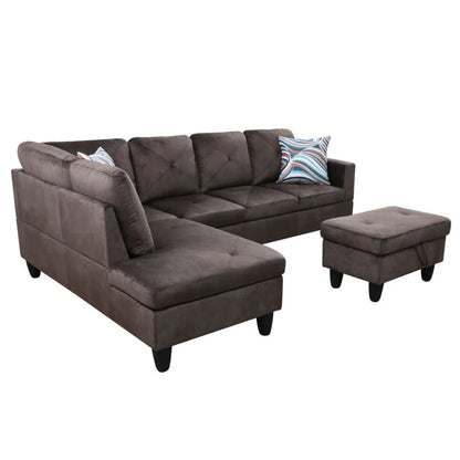 L-Shape Sectional Sofa: 3 - Piece L- Shaped Upholstered Living Room Sectional Sofa(Chocolate Microfiber/Microsuede)