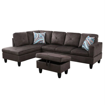 L-Shape Sectional Sofa: 3 - Piece L- Shaped Upholstered Living Room Sectional Sofa(Chocolate Microfiber/Microsuede)