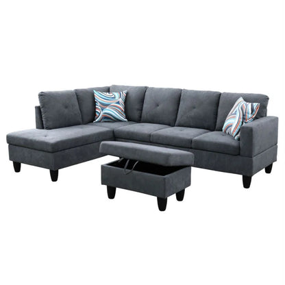 L-Shape Sectional Sofa: 3 - Piece L- Shaped Upholstered Living Room Sectional Sofa(Dark Gray Polyester Blend)