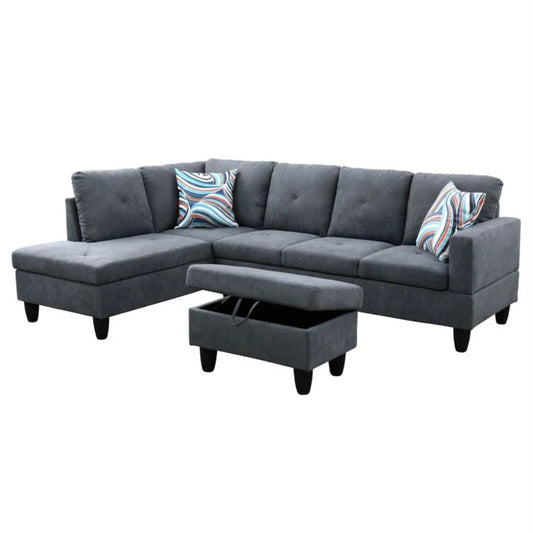 L-Shape Sectional Sofa: 3 - Piece L- Shaped Upholstered Living Room Sectional Sofa(Dark Gray Polyester Blend)