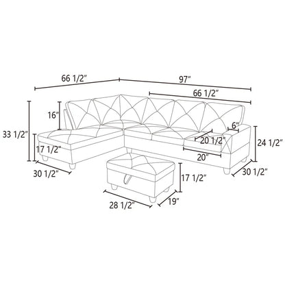 L-Shape Sectional Sofa: 3 - Piece L- Shaped Upholstered Living Room Sectional Sofa(Dark Gray Polyester Blend)