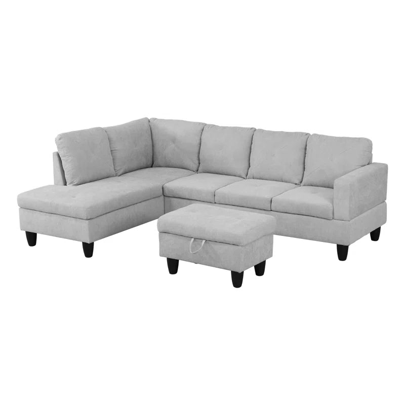 L-Shape Sectional Sofa: 3 - Piece L- Shaped Upholstered Living Room Sectional Sofa(Gray Polyester Blend)