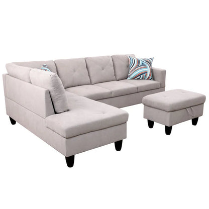 L-Shape Sectional Sofa: 3 - Piece L- Shaped Upholstered Living Room Sectional Sofa(Gray Polyester Blend)