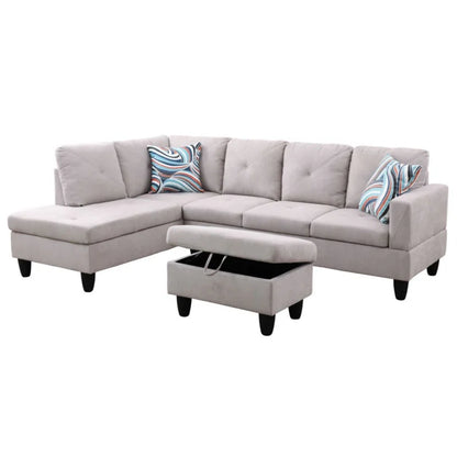 L-Shape Sectional Sofa: 3 - Piece L- Shaped Upholstered Living Room Sectional Sofa(Gray Polyester Blend)