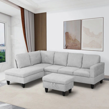 L-Shape Sectional Sofa: 3 - Piece L- Shaped Upholstered Living Room Sectional Sofa(Gray Polyester Blend)